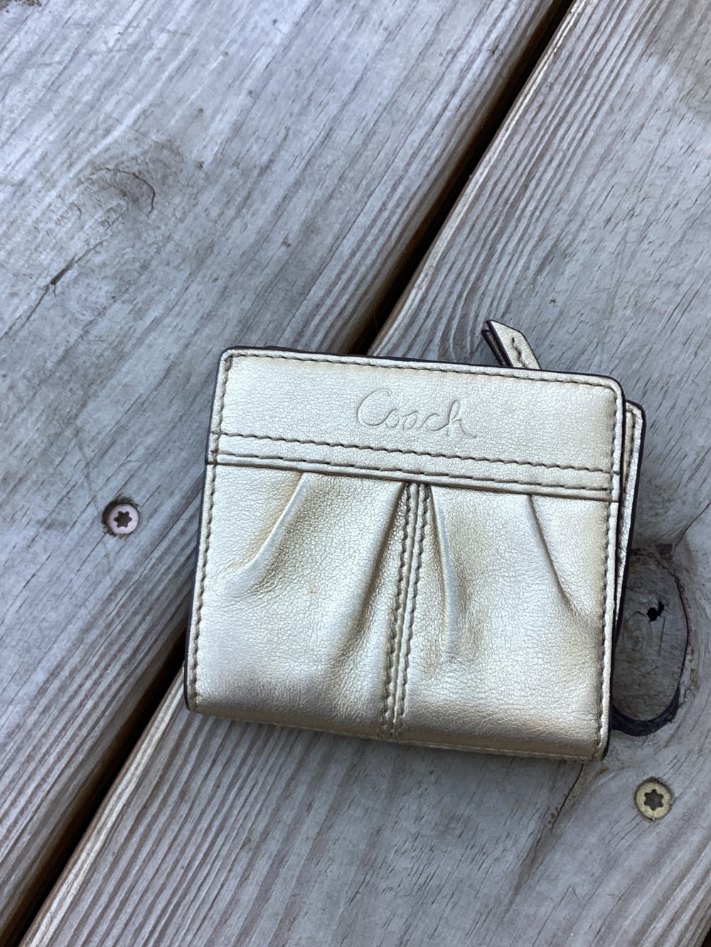 Coach Metallic Gold Leather Compact Card Wallet